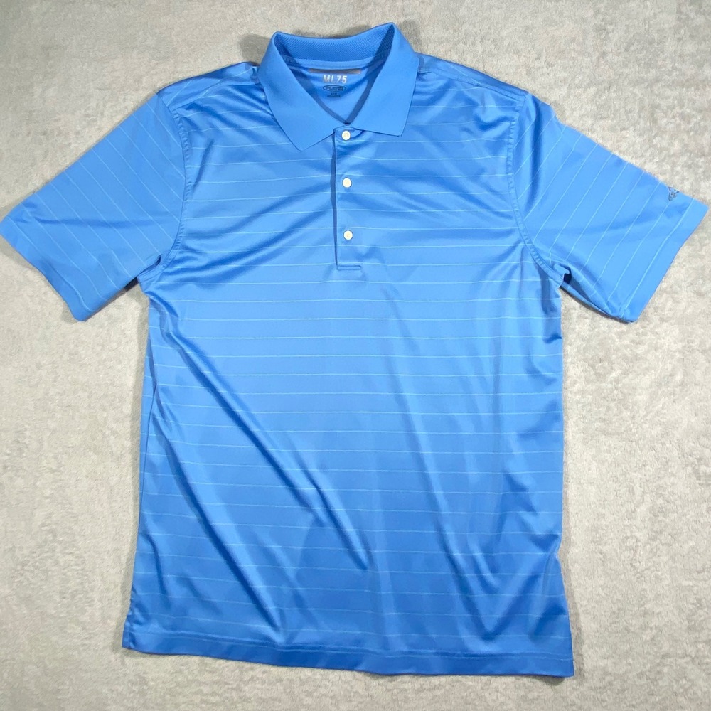 Greg Norman Polo Shirt Mens Large L‎ Blue ML75 Play Dry Micro Stripe Golf Shark